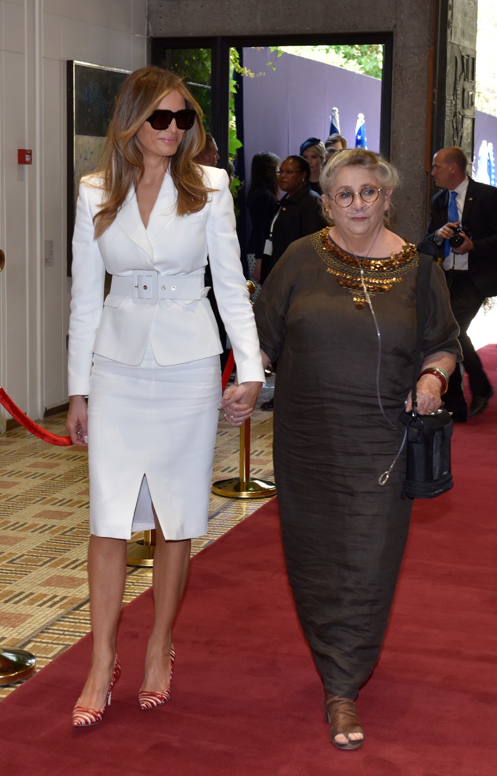 Melania Trump and Nechama Rivlin holding hands